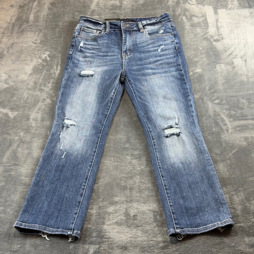 Risen Los Angeles Vintage Washed Straight Leg Distressed Jeans Size 9/29 RDP1268